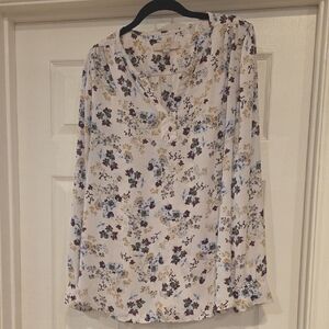 LOFT Floral Blouse - Cream with Multicolor Accents